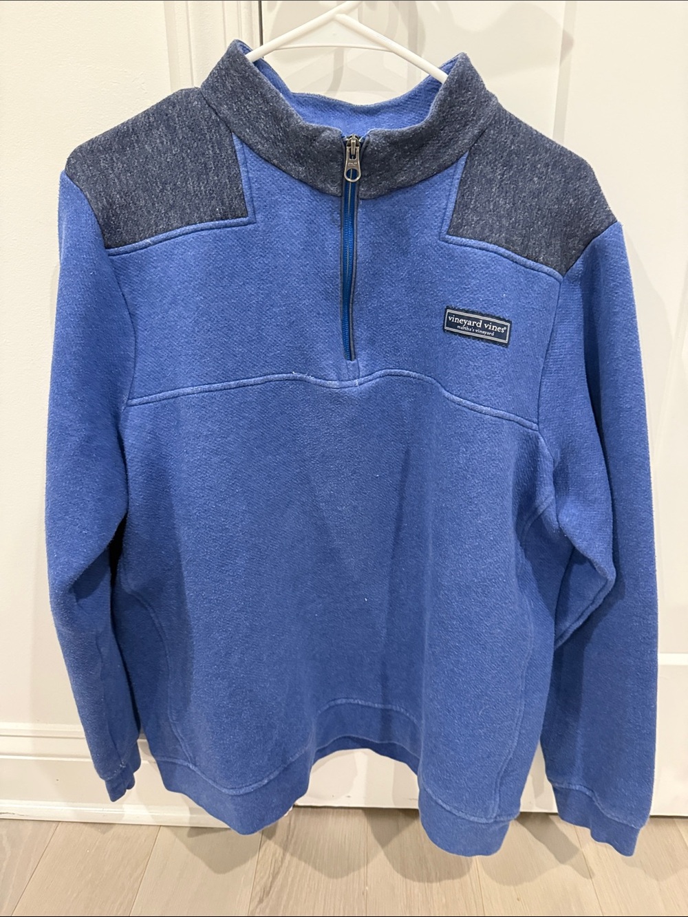 Vineyard Vines Royal Blue Half-Zip Sweater with Charcoal Shoulders